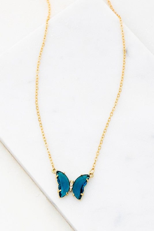 LA3accessories Blue / one size GEM STONE BUTTERFLY PENDANT NECKLACE