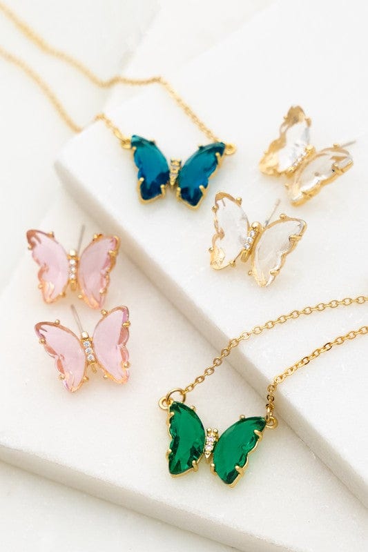 LA3accessories GEM STONE BUTTERFLY PENDANT NECKLACE