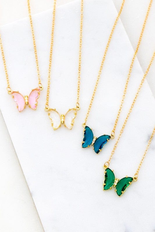 LA3accessories GEM STONE BUTTERFLY PENDANT NECKLACE