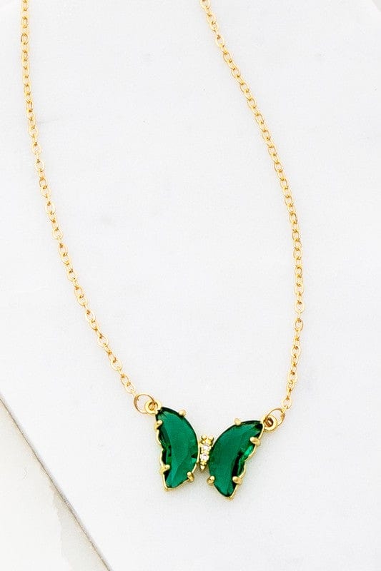 LA3accessories Green / one size GEM STONE BUTTERFLY PENDANT NECKLACE